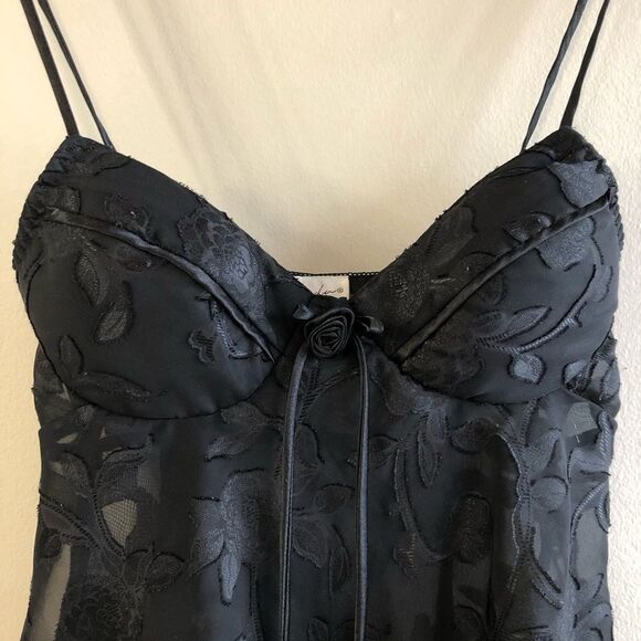 Vintage Linda Lingerie Floral Semi Sheer Babydoll Sexy Bra Cami Top Black - Picture 3 of 14